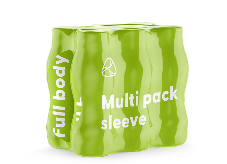 Pack of six bottles wrapped in a sustainable shrink sleeve