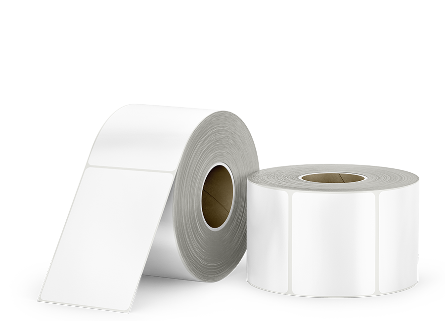 image of stock blank label rolls for on-demand printing. thermal transfer, direct thermal and inkjet laser printer compatible materials