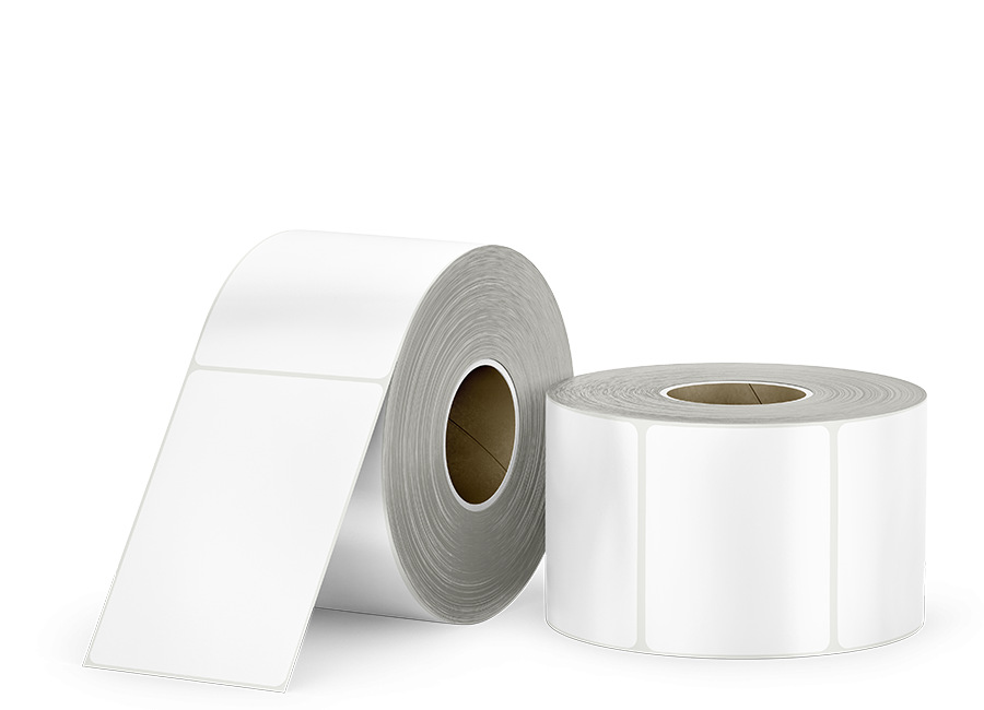 image of stock blank label rolls for on-demand printing. thermal transfer, direct thermal and inkjet laser printer compatible materials